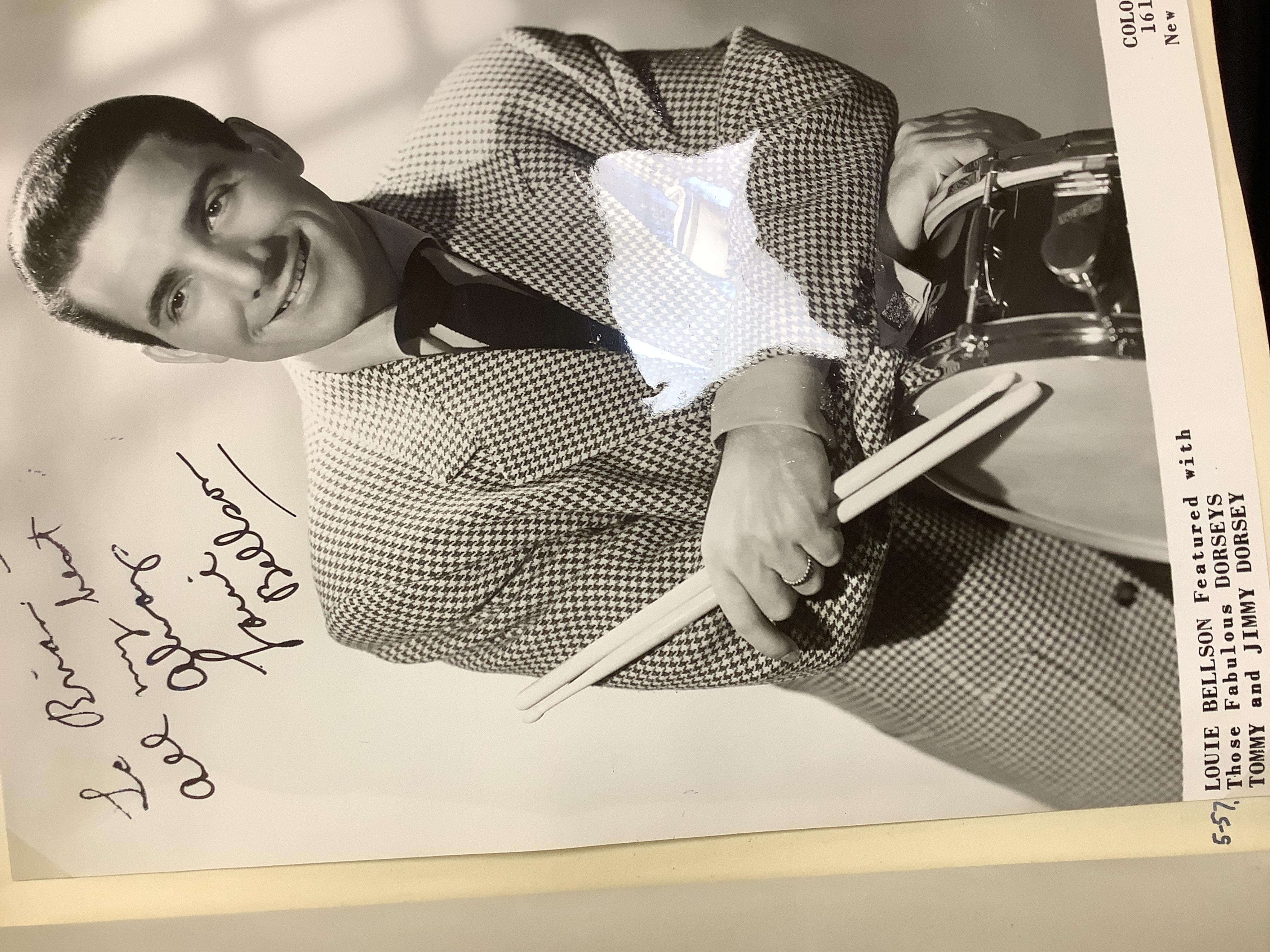 An album containing a wide selection of autographed publicity photographs of jazz and blues artists, including; Louis Armstrong, Chet Baker, Louis Bellson, Dave Brubeck, June Christy, Nat King Cole, Paul Desmond, Duke El